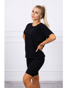 MladaModa Súprava top + krátke legíny model 9099 čierna
