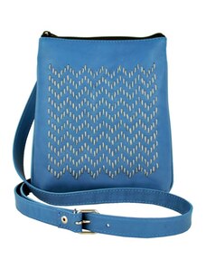 Vega Ručne vyšívaná kabelka z pravej kože v modrej farbe