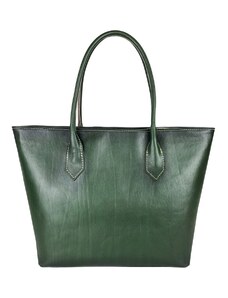 Vega Kožená dámska kabelka SHOPPER ručne tamponovaná a tieňovaná v zelenej farbe