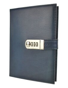 Vega Kožený zápisník XXL s číselným zámkom v tmavo modrej farbe, ručne tieňovaný
