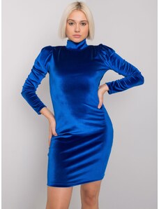 Basic Krátke dámske kobaltovo-modré zamatové šaty s dlhým rukávom