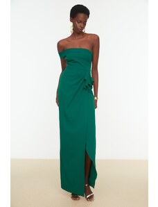 Trendyol Collection Detailné dlhé večerné šaty Emerald Green Flounce