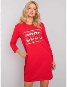 Basic Mikinové červené šaty s potlačou