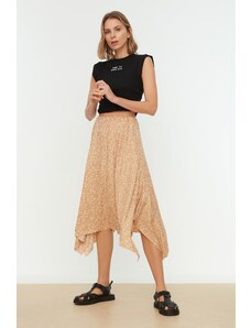 Trendyol Collection Stredne strečová pletená sukňa s ťavým vzorom a vlnitým vzorom s vysokým pásom