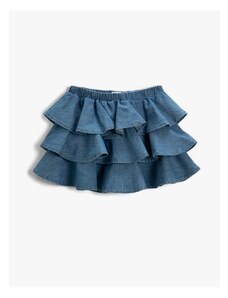 Koton Ruffled Denim Skirt Cotton Elastic Waist