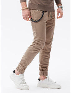 Ombre Clothing Pánske textilné nohavice JOGGERS s ozdobnou šnúrou - béžové V5 P908