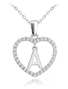 MINET Strieborný náhrdelník písmeno v srdci "A" so zirkónmi