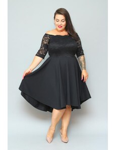 Krátke spoločenské čipkované šaty pre moletky Camille čierne s hladkou sukňou