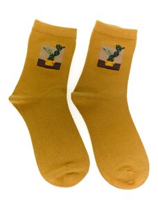 AURA.VIA Dámske žlté ponožky FLOWE