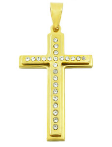 BM Jewellery Prívesok kríž zlatý so zirkónmi z chirurgickej ocele S11144070