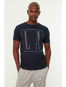 Trendyol Collection Námornícka modrá Slim/Slim Fit City s krátkym rukávom, tričko s krátkym rukávom, 100 % bavlna