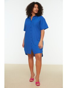 Trendyol Curve Modré tkané košeľové šaty s rozparkom