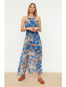 Trendyol Collection Námornícka modrá A-line Maxi šifónové tkané šaty s rozparkom