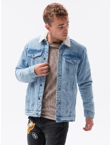 Ombre Clothing Pánska džínsová bunda so šerpou - svetlomodrá V2 OM-JADJ-0125