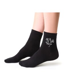 Steven Dámske ponožky s aplikáciou kamienkov čierne - Kvet, veľ. 38-40
