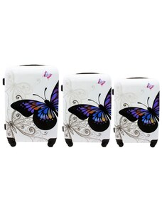 Rogal Sada 3 bielych škrupinových cestovných kufrov "Butterfly" - veľ. M, L, XL