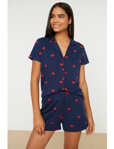 Trendyol Collection Námornícka modrá 100 % bavlna so srdiečkovým vzorom pletené pyžamové šortky
