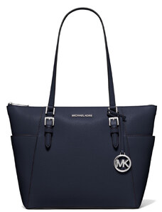Michael Kors Charlotte Large Saffiano Leather Top-Zip Tote Bag Navy