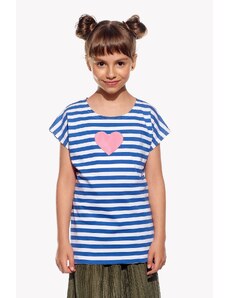 Piskacie Dievčenské tričko so srdiečkom, farba pásik modrý, veľkosť 104