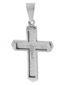 BM Jewellery Prívesok kríž s nápismi 3,6 cm z chirurgickej ocele S11212050
