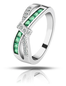 Emporial strieborný rhodiovaný prsteň Zelená mašľa MA-MR1002-GREEN-SILVER