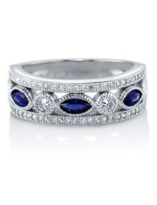 Emporial strieborný rhodiovaný prsteň Zafírový kameň MA-R0433-BLUE-SILVER