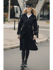 Ann Gissy Čierny dvojradový kabát s opaskom (AG3-011)