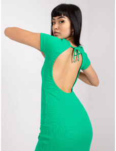 Basic Tmavo-zelené rebrované mini šaty s odhaleným chrbtom