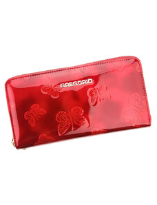 Veľká červená kožená peňaženka na zips Gregorio s motýlikmi