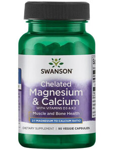 Swanson Chelated Magnesium & Calcium with Vitamins D3 & K2 90 ks, vegetariánska kapsula
