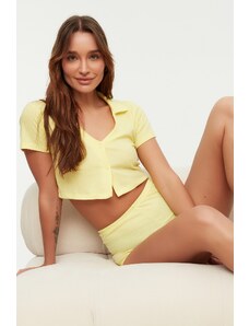 Trendyol Yellow Plain Camisole T-shirt-Shorts Knitted Pajamas Set
