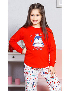 Vienetta Kids Detské pyžamo dlhé Tučniak veľký, farba červená, 100% bavlna