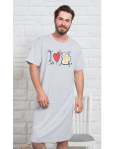 Cool Comics Pánska nočná košeľa s krátkym rukávom I love Beer, farba světle šedá, 70% bavlna 30% polyester