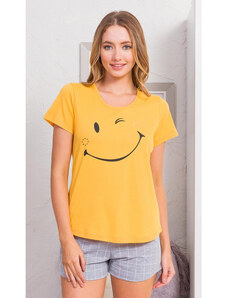 Vienetta Dámske pyžamo šortky Big smile, farba žltá, 70% bavlna 30% polyester