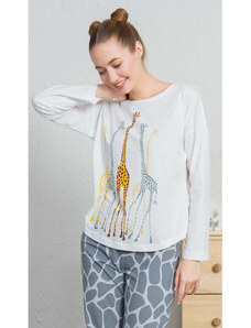 Vienetta Secret Dámske pyžamo dlhé Žirafy, farba smetanová, 100% bavlna