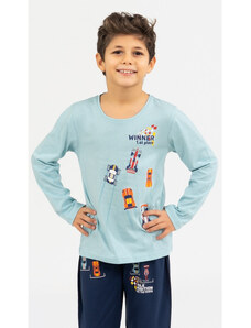 Vienetta Kids Detské pyžamo dlhé Formule, farba světle modrá, 100% bavlna