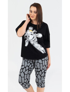 Vienetta Dámske pyžamo kapri Veľká žirafa, farba černá, 100% bavlna