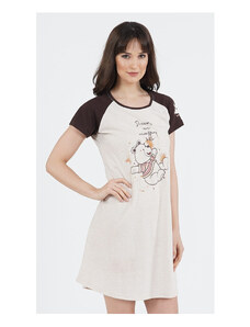 Vienetta Dámska nočná košeľa s krátkym rukávom Macko, farba hnědá, 70% bavlna 30% polyester