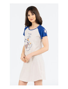 Vienetta Dámska nočná košeľa s krátkym rukávom Macko, farba modrá, 70% bavlna 30% polyester