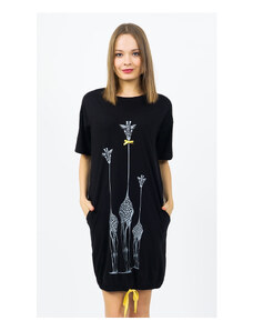 Vienetta Dámske domáce šaty s krátkym rukávom Žirafy, farba černá, 100% bavlna