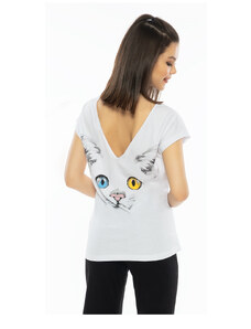 Vienetta Dámske pyžamo kapri Veľká mačka, farba bílá, 100% bavlna