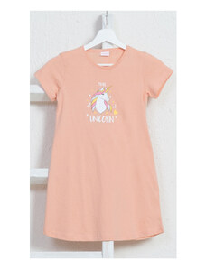 Vienetta Secret Detská nočná košeľa s krátkym rukávom Jednorožec, farba svetle lososová, 70% bavlna 30% polyester