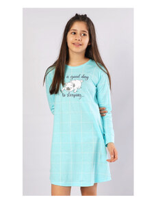 Vienetta Secret Detská nočná košeľa s dlhým rukávom Ospalec, farba azúrová, 100% bavlna