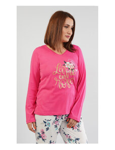 Vienetta Dámske pyžamo dlhé Rose, farba tmavě růžová, 70% bavlna 30% polyester