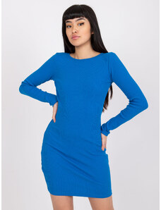 Basic Modré krátke šaty s dlhým rukávom a voľným chrbtom