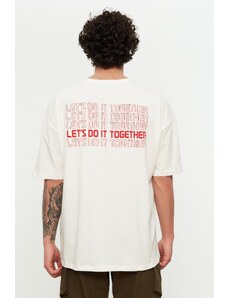 Trendyol Collection Ecru Oversize/široký strih zadného textu Potlačené tričko zo 100 % bavlny