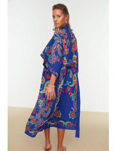 Trendyol Collection Etnický vzorovaný pásový midi tkaný 100% bavlna Kimono & Kaftan