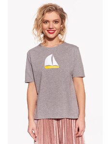 Piskacie Dámske tričko s loďkou, farba sivá, veľkosť xs