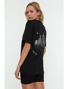 Trendyol Collection Boyfriend pletené tričko s čiernym zadným potlačou