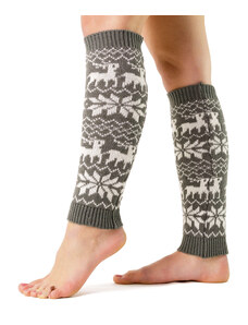 VFstyle svetlo sivé vianočné pletené návleky na nohy soby 40 cm